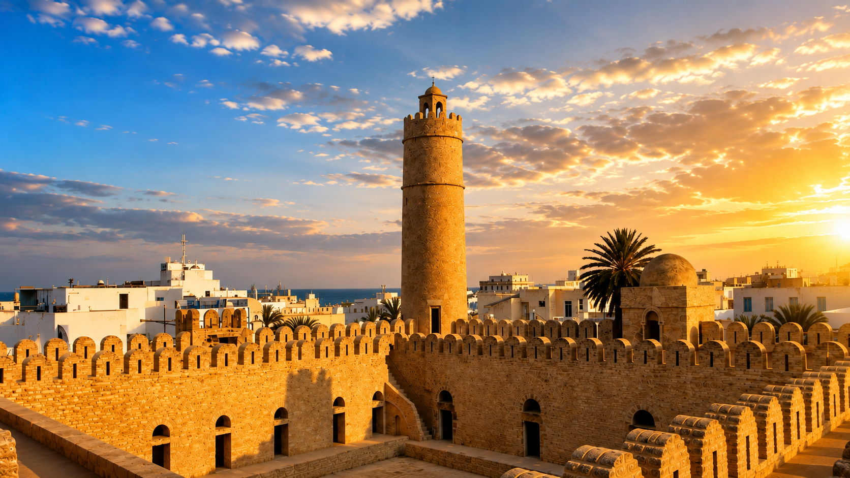 Sousse historic cityscape at sunset